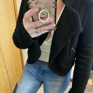 BB Dakota Faux Suede Sherpa Lined Open Front Jacket